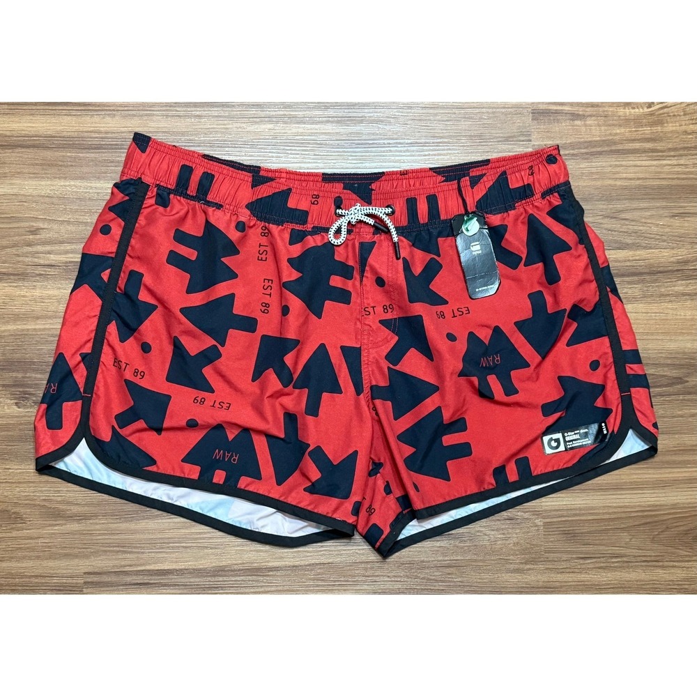 G-Star Raw Mens Red Black Carnic Arrow AOP Mesh 4.5" Swim Shorts Sz 2XL NEW